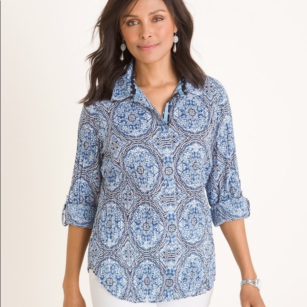CHICO'S MEDALLION-PRINT CRINKLE SHIRT